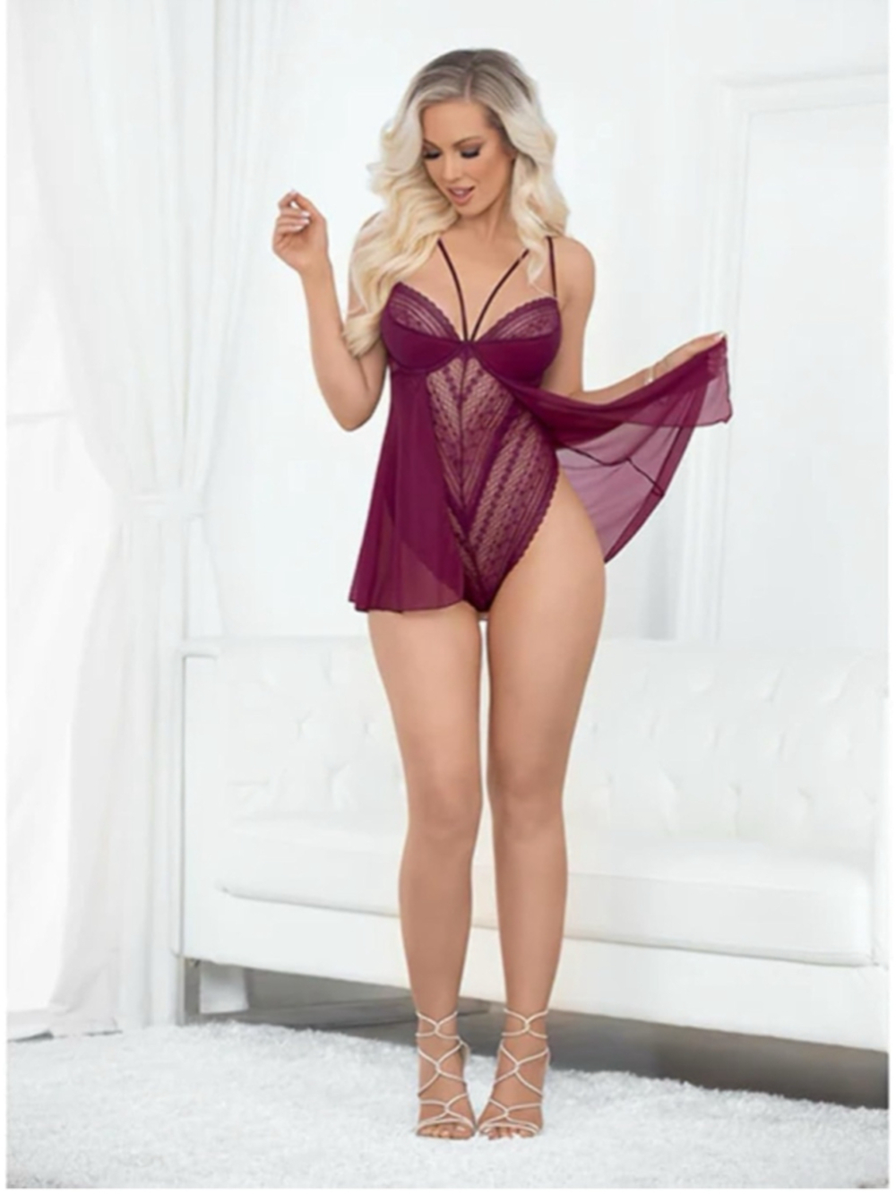Women's Burgundy Chemise One Piece Lingerie Size M